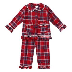 Kids Tales Red Plaid Pajama Set Lace Trim Ruffle Christmas Sleepwear